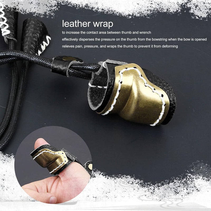 DEWIN Archery Thumb Ring Handmade Brass Leather Finger Guard Adjustable Traditional Thumb Ring Mongolian Finger Protector for Traditional Bow Shooting (Black) - Image 3